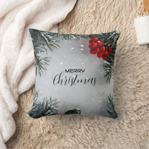 Coussin Pin enneigé, Baies de houx, Non photo