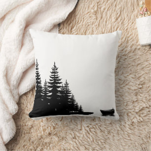 Coussin Pin sylvestre noir et blanc minimaliste en bois