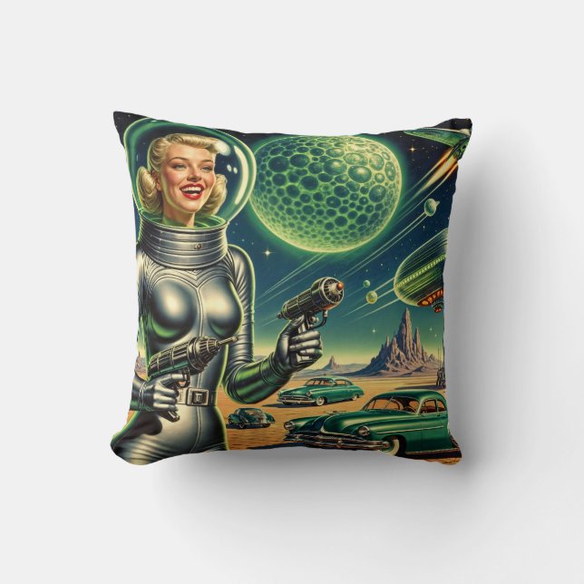 Coussin Pin-Up à faisceau laser vintage (Recto)