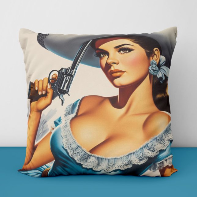 Coussin Pin-up rétro Far West (Créateur téléchargé)