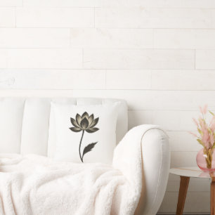 Coussin Pinceau à encre Lotus – Conception florale minimal