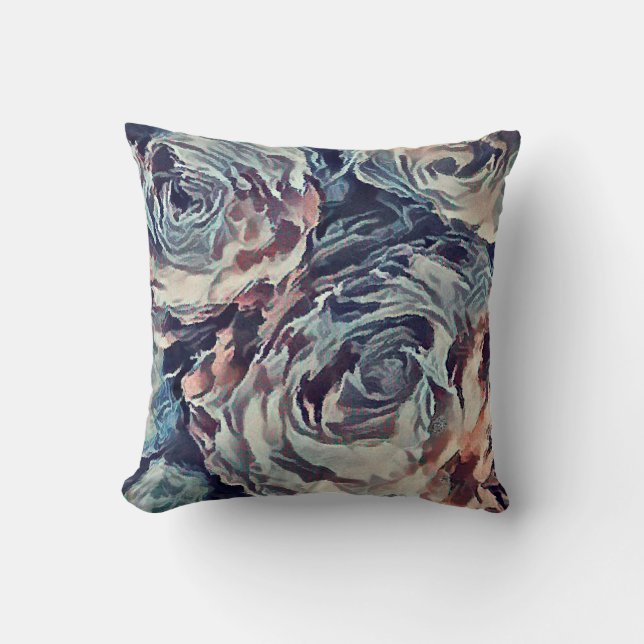 Coussin pinceau d'art Abstrait texturé rose imprimé bleu b (Recto)