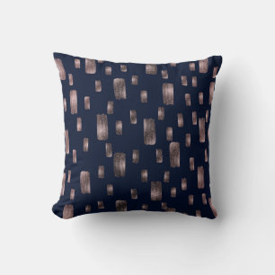 Coussin Pinceau Moderne Rose Gold & Bleu Nuit Pailleté