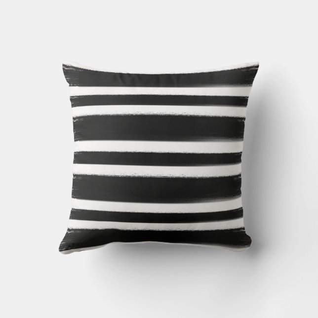 Coussin Pinceau rayé horizontal noir et blanc (Verso)