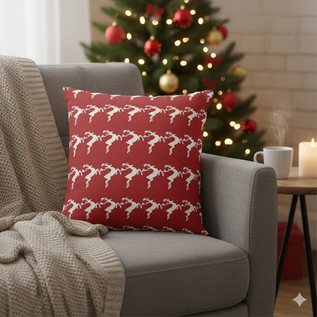Coussin Pine Needle Lane - Galop Rustique Rouge Crème (Créateur téléchargé)