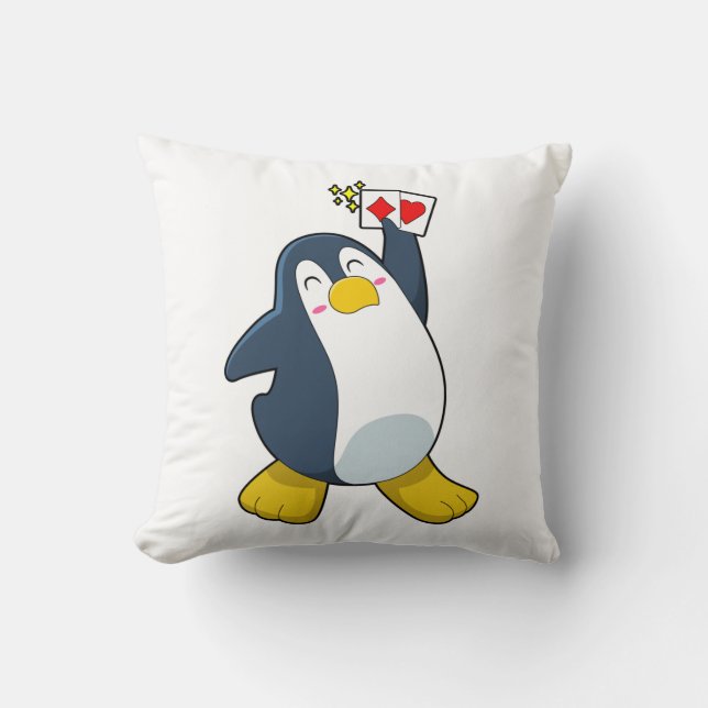 Coussin Pingouin au Poker avec cartes de Poker (Recto)