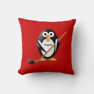 Coussin Pingouin avec bâton de hockey