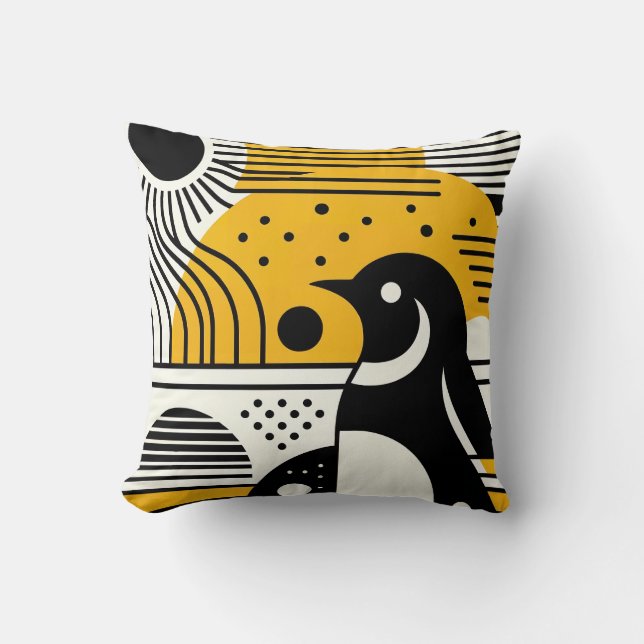 Coussin Pingouin Bauhaus Jaune Soleil Avec Rétro (Recto)