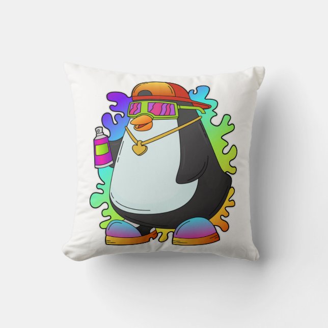 Coussin Pingouin comme peintre avec Spray (Recto)
