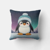 Coussin Pingouin Cute Kawaii Casquette bleu Imprimer (Verso)