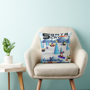 Coussin Pingouin de l'équipe de snowboard père Noël de Mik