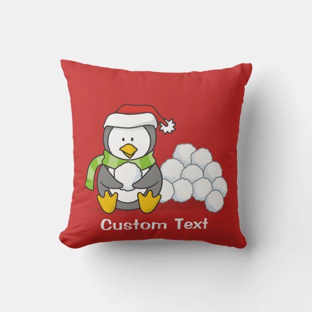 Coussin Pingouin de Noël assis avec des boules de neige (Recto)