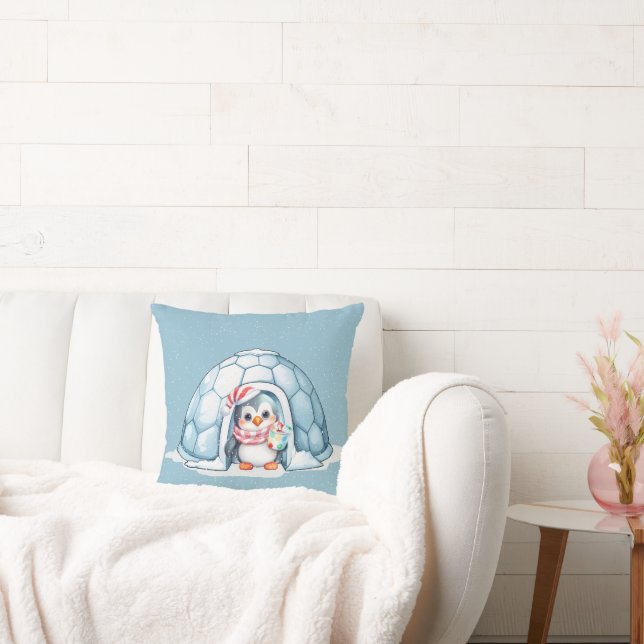 Coussin Pingouin de Noël dans les flocons de neige (Canapé)