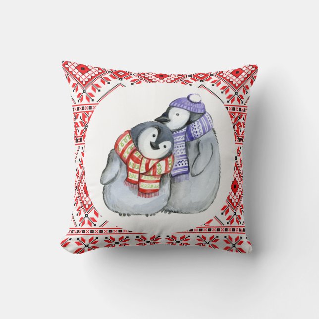 Coussin pingouin de noël décoration d'animaux d'hiver (Recto)