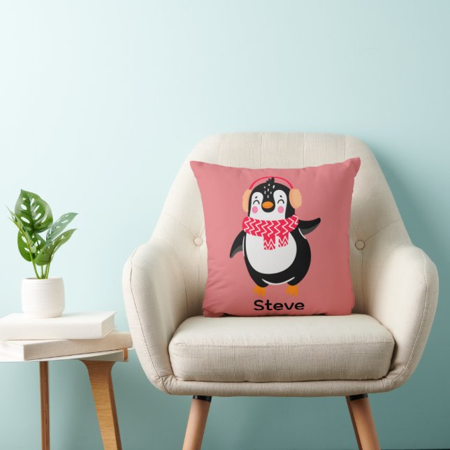 Coussin Pingouin de Noël Jolly en écharpe avec des bouffée (Chaise)