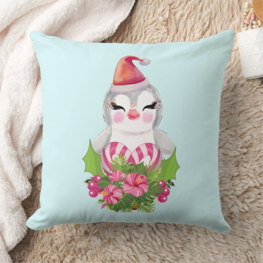 Coussin Pingouin de Noël mignon à Santa Hat (Couverture)