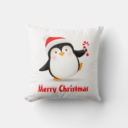 Coussin Pingouin de Noël mignon avec chapeau de Père Noël  (Recto)