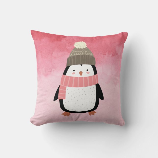 Coussin Pingouin d'hiver festif mignon (Recto)