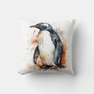 Coussin pingouin en orange et noir
