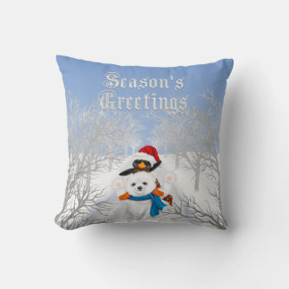 Coussin Pingouin Joyeuses Fêtes et bleu ours polaire