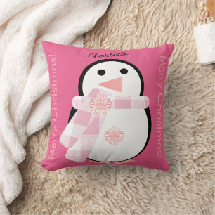 Coussin Pingouin mignon Personnalisé Joyeux Noël