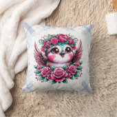 Coussin Pingouin volant avec roses roses (Couverture)