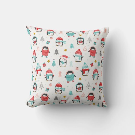 Coussin Pingouins de Noël mignons en blanc (Recto)