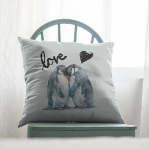Coussin Pingouins mignons en amour idée cadeau pour Valent