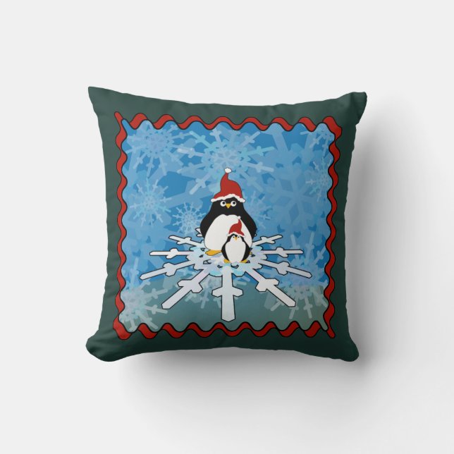 Coussin Pingouins mignons et lapin hiver (Recto)