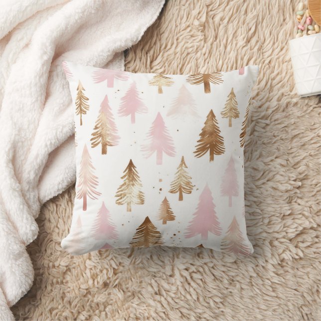 Coussin Pink and Gold Christmas Trees  (Couverture)