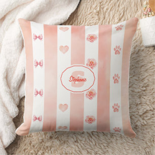 Coussin Pink and White Stripe - Coeurs, Rose, Empreinte de