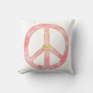 Coussin Pink Aquarelle or Paix Signal Coeur