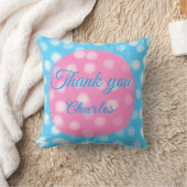 Coussin Pink bleu ciel blanc pois merci ajouter nom (Couverture)