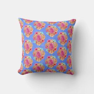 Coussin Pink Blue Island Tortues de mer tropicales Floral
