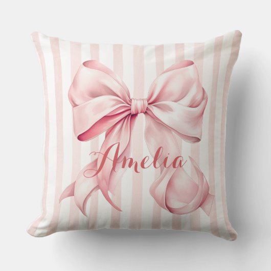 Coussin Pink Bow and Stripes Personalized (Recto)