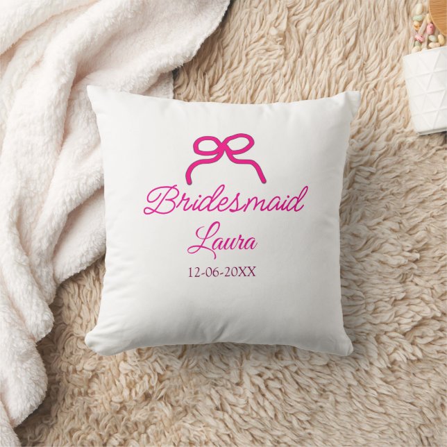 Coussin PINK BOW minimalajouter nom bridesmaid année cadea (Couverture)
