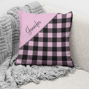 Coussin Pink Buffalo Plaid Check Motif Nom personnalisé