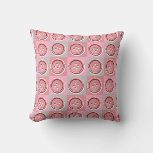 Coussin Pink Buttons and Checked Pattern (Recto)