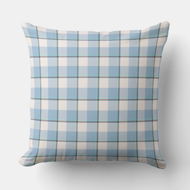 Coussin Pink Cloud and Blue Lagoon Plaid Throw Pillow (Recto)