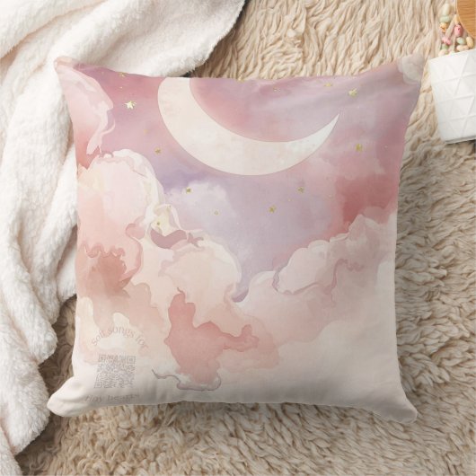 Coussin Pink Cloud & Moon Throw Pillow – Lullaby QR Code (Couverture)