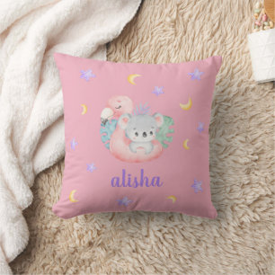 Coussin Pink Cute Koala Enfants Cadeau Nom personnalisé
