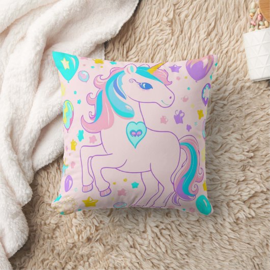 Coussin Pink Cute Rainbow unicorne anniversaire filles enf (Couverture)