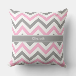 Coussin Pink Dk Gray White LG Chevron Gray Name Monogram