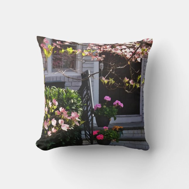 Coussin Pink Dogwood and Pots of Geraniums (Recto)