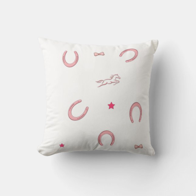 Coussin Pink Equestrian Horseshoe Pattern Pillow (Recto)