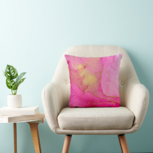 Coussin PInk et or aquarelle abstraite