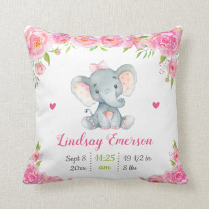 Coussin Pink Floral Girl Nursery Baby shower Cadeau Elépha
