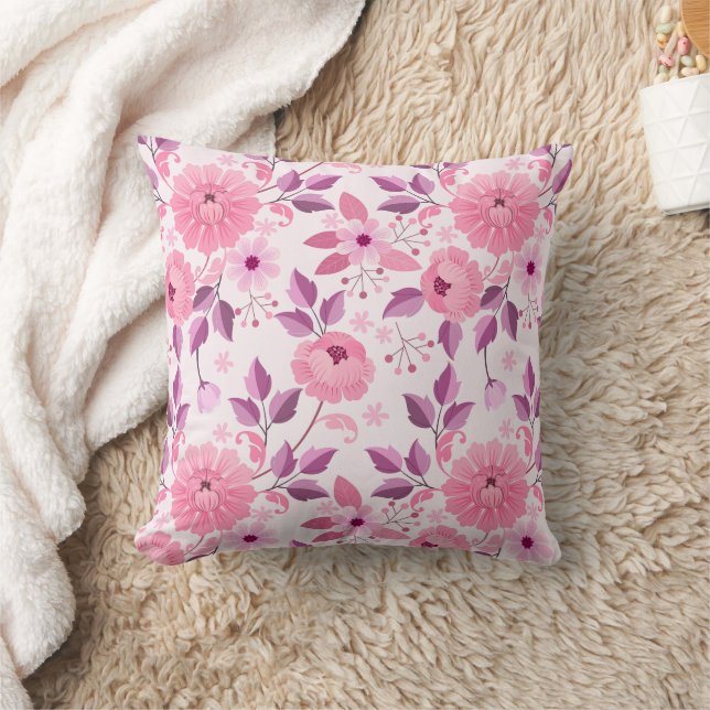Coussin Pink Floral Pattern  with Elegant Blossoms (Couverture)