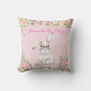 Coussin Pink Floral Précieux Lapin de Pâques Lapin Nourrit