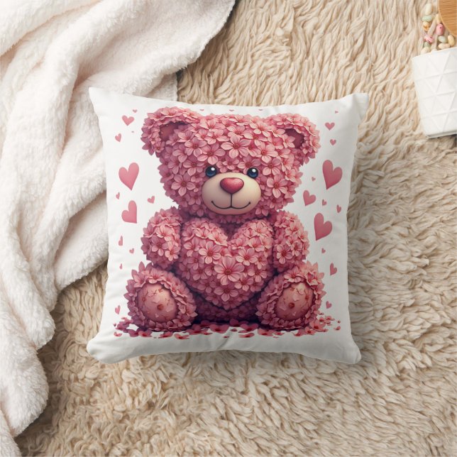 Coussin Pink Floral Valentine Teddy Bear (Couverture)